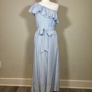 Banana Republic Blue & White Striped One-Shoulder Maxi Dress Tie Waist Size MP